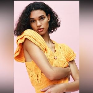 Ruffled knit top orange small